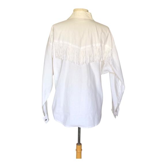 Lilia Smitty Exclusive White Western Fringe Blouse Long Sleeve Women's Sz Large - Picture 4 of 8